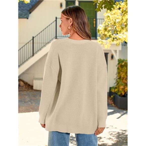 Women's Oversized Cardigan Sweater – V-Neck Knit with Button Front, Casual Fall - Picture 6 of 8